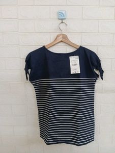 Striped Knot-Sleeve Top
