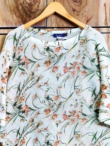 Floral Print Pullover Sweater  Free size