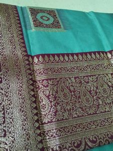 Teal &amp; Gold Banarasi Silk Saree