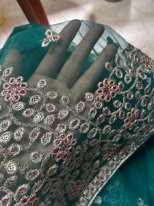 Embroidery Aqua Green Net Saree With Sequins 🫧
