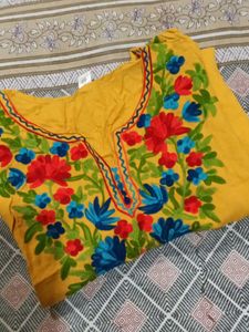 Embroidered Mustard Kurti (short)