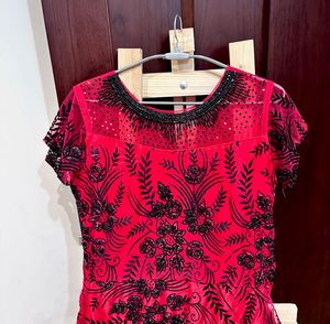 Red &amp; Black Hand Embroidered Ethnic Gown