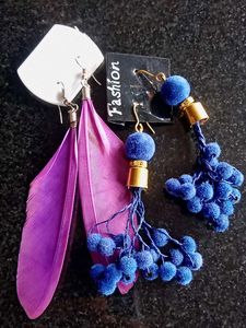 Funky Feather &amp;  Pom Earring