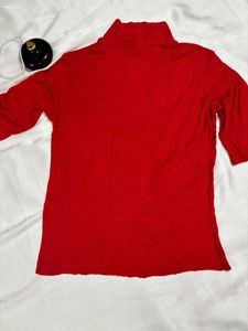 Korean Red Mock Neck Top