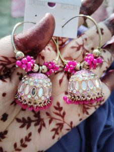 Pink Jhumka Earrings