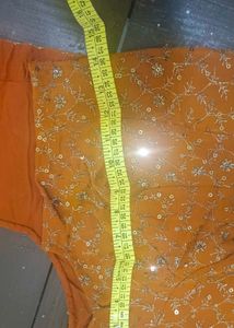 Embroidered Orange Saree And Blouse