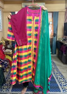 A-line Party Wear  Kurta Set With Zari Weaves