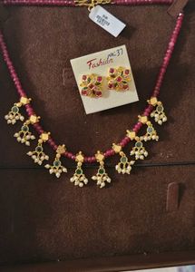Ruby Pearls Necklace Set