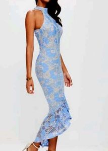 Corded Lace Fishtail High Neck Dress