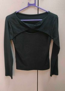 Black Colour Body Fitted Top With Cut Neck