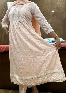 &#39;INDYA&#39; Peach KURTA Full Set With duppatta+Tassel