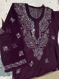 💜Purple Lucknowi Embellished Kameez Dupatta 💜