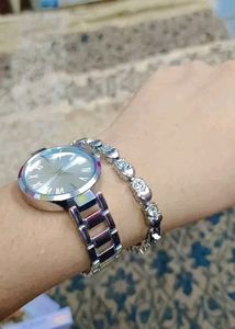 Watch And Bracelet Combo- Silver