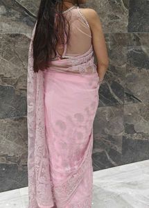 Elegant Pink Lace Saree+ blouse+ peticot