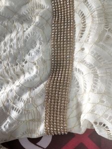 Off White Long Dress With Golden Detailing