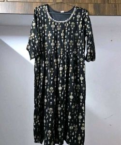 Black Printed Mirror Work Kurta