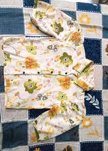 Pretty Flowers Print Shirt Style Cream Colour Top