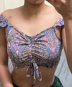 Paisley Print Off-Shoulder Crop Top