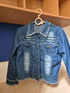 Denim Jacket with Pearl Details