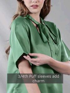 Elegant Green Tie Neck Blouse
