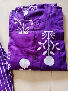 Purple Floral Print Kurti Set