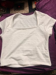 White Square Neck Top