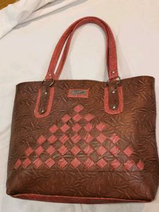 Brown &amp; Red Patterned Tote Bag