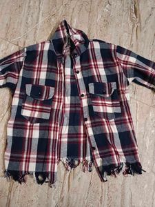 Distressed Plaid Flannel Shirt