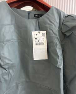 ZARA Viral Sage Green Faux Leather Mini dress