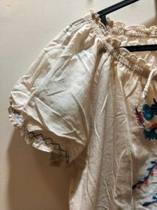Puff Sleeves White Floral Embroidered Top