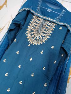 Teal Embroidered Kurta Set