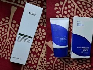 Anua Cleansing Oil and Isntree Hyaluron Sunscreen