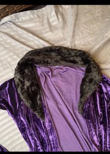 Purple Velvet Duster with Faux Fur