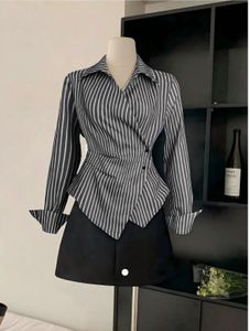 Striped Gray &amp; White Blouse size L( flatwoven)