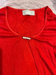 Red Cardigan With Rhinestone Clasps