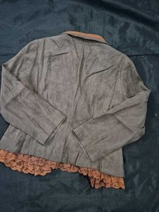 Vintage Lace Blazer|suede leather|y2k