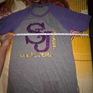 Women Purple Grey Sequin T-shirt