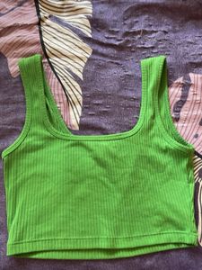 Green Ribbed Crop Top