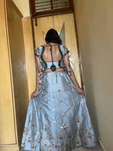 Silver Lehenga with Embroidery