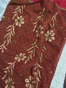 Red Floral Embroidered Saree