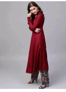 Maroon Solid Chudidaar Sleeve Frock Style Kurti