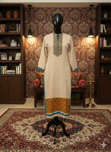 Elegant Beige Printed Kurta yellow and red