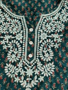 Teal Embroidered Short Kurti