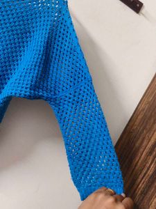 Blue Knit Cropped Sweater
