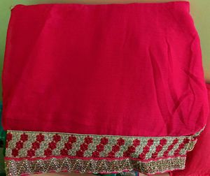 Beautiful Red Embroidery Saree With Blouse🥀