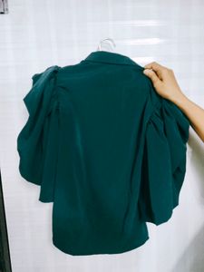 Emerald Green Puff Sleeve Crop Top