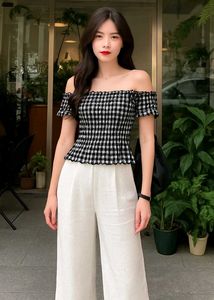 Chic Gingham Off-Shoulder Top