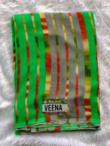 Veena Fancy Saree - Green & Gray Stripes
