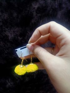 Yellow beaded jhumka earrings