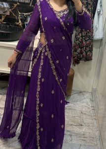 Purple Drape Sari Blouse set with Dupatta